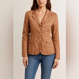 Vintage Y2K Anne Klein Brown Linen Blazer Jacket Preppy Coastal Forest Fairy